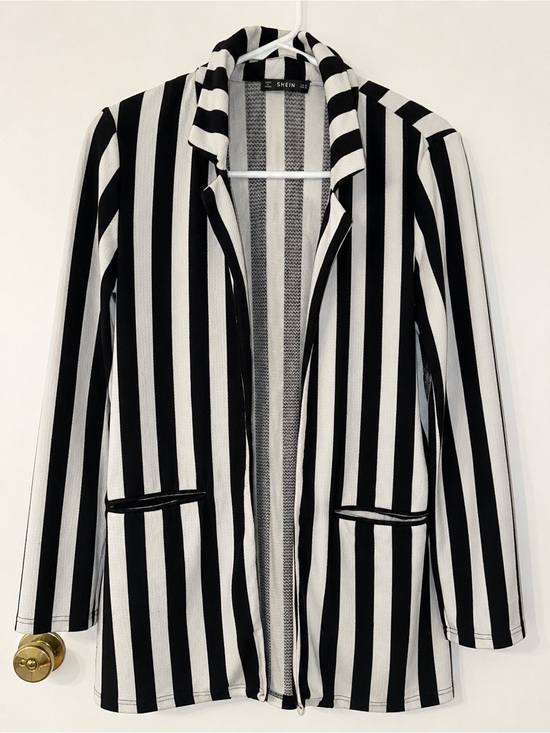 SHEIN Jackets & Blazers - Black and White Vertical Stripe Open Blazer